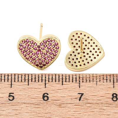 Heart Brass Micro Pave Cubic Zirconia Stud Earrings EJEW-H178-01G-01-1