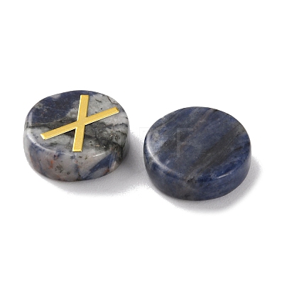 Brass Elder Futhark Alphabet Engraved Symbol Flat Round Natural Sodalite Rune Stones G-I373-01J-1