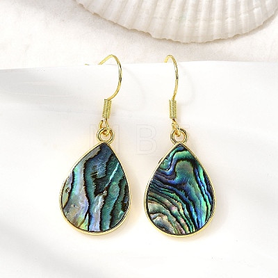 Brass Natural Paua Shell Dangle Earrings EJEW-M060-19B-G-1