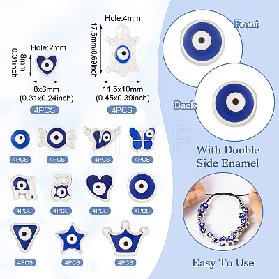 52Pcs 13 Styles Blue Evil Eye Resin European Beads RESI-TA0002-15-1
