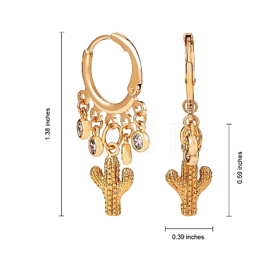 Cactus Brass Dangle Huggie Hoop Earrings EJEW-SW00001-05-1