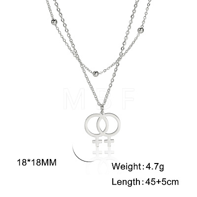 304 Stainless Steel Pendant Double Layer Necklaces WG77B0B-01-1