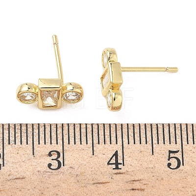 Rectangle with Flat Round Brass Micro Pave Clear Cubic Zirconia Stud Earrings X-EJEW-G452-12G-1