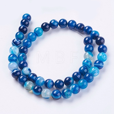 Round Dyed Natural Striped Agate/Banded Agate Beads Strands G-G582-8mm-10-1