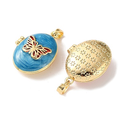 Brass Enamel Photo Locket Pendants KK-K305-20G-1