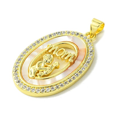 Mother's Day Real 18K Gold Plated Brass Micro Pave Clear Cubic Zirconia Pendants KK-H472-13G-09-1