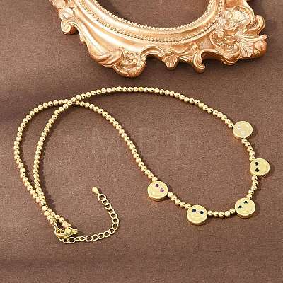 Brass Micro Pave Colorful Cubic Zirconia Smiling Face Round Beaded Bib Necklaces for Women NJEW-F364-07A-G-1