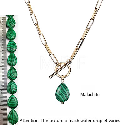 Synthetic Malachite Pendant 304 Stainless Steel Paperclip Chain OT Necklaces for Women WG5218A-06-1