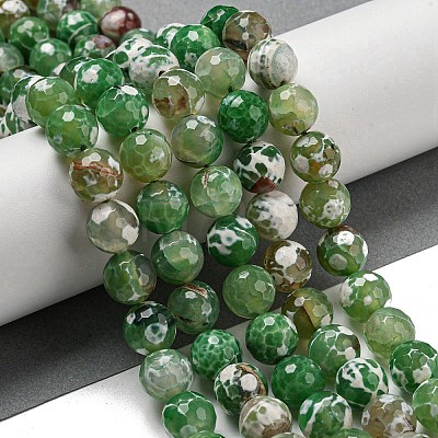 Faceted Natural Fire Crackle Agate Beads Strands G-F447-12mm-N04-1
