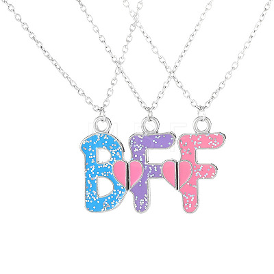 3Pcs 3 Colors Zinc Alloy Enamel Magnetic BFF Pendant Necklaces for Friend FS-WG36493-01-1