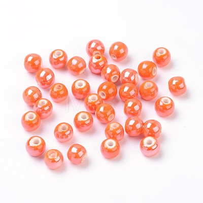 Pearlized Handmade Porcelain Round Beads PORC-S489-6mm-07-1