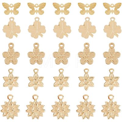 50Pcs 5 Style Rack Plating Brass Charms KK-FH0004-69-1