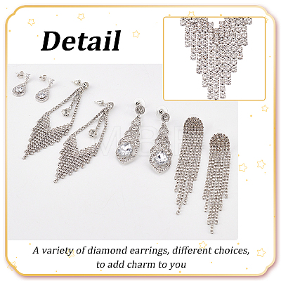 ANATTASOUL 6 Pairs 6 Style Crystal Rhinestone Teardrop & Kite & Tassel Dangle Stud Earrings EJEW-AN0002-24-1