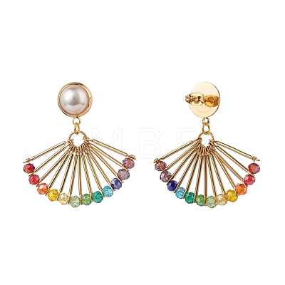 Fan Shape Glass Beads Dangle Stud Earrings for Girl Women X1-EJEW-TA00012-1