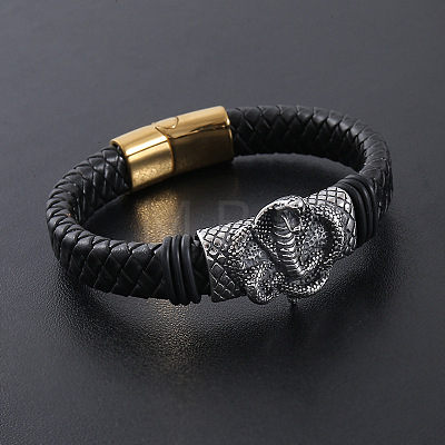 Punk Braided PU Leather Cord Bracelets WA3101-2-1