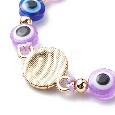 Evil Eye Resin Bead & Flat Round Alloy Rhinestone Braided Beaded Bracelets for Girl Women BJEW-JB08740-01-1