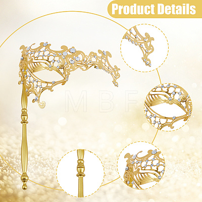 Iron Filigree Masquerade Mask with Handle AJEW-WH0643-060A-1