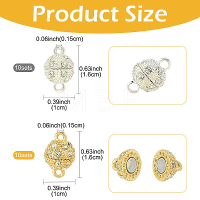 10 Bags Alloy Rhinestone Magnetic Clasps RB-FS0001-08G-1