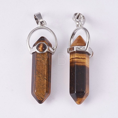 Natural Tiger Eye Double Terminated Pointed Pendants G-P373-B03-1