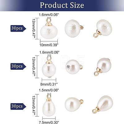 90Pcs 3 Style  ABS Plastic Imitation Pearl Charms KK-FH0004-16-1