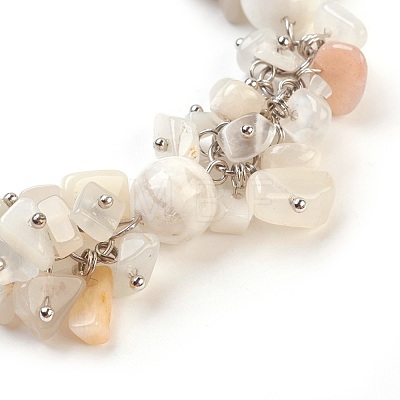Natural White Moonstone Dangle Earrings and Bracelets Sets SJEW-JS00972-1