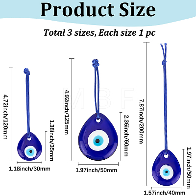 3Pcs 3 Colors Handmade Lampwork and Glass Blue Evil Eye Pendant Decorations HJEW-GF0001-76-1