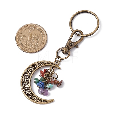 Chakra Theme Moon Natural Red Jasper & Howlite & Tiger Eye & Carnelian & Green Aventurine & Lapis Lazuli & Amethyst Chip Keychain KEYC-JKC00963-02-1