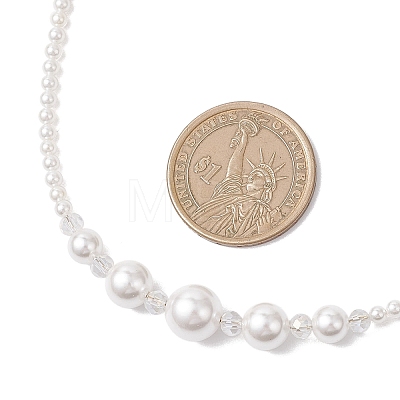 Round Shell Pearl and Electroplated Glass Graduated Beaded Necklaces NJEW-JN05747-1