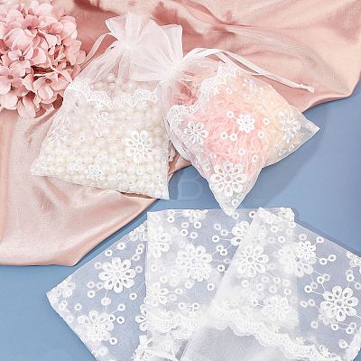 Lace Organza Drawstring Gift Bags OP-WH0009-05-1