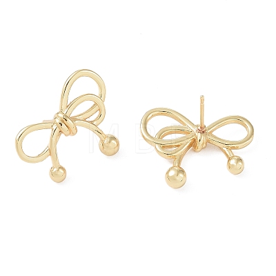 Rack Plating Bowknot Brass Stud Earrings for Women EJEW-NH0002-01G-1