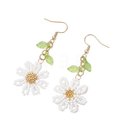 304 Stainless Steel Glass Seed Beads Flower Dangle Earrings EJEW-MZ00739-1