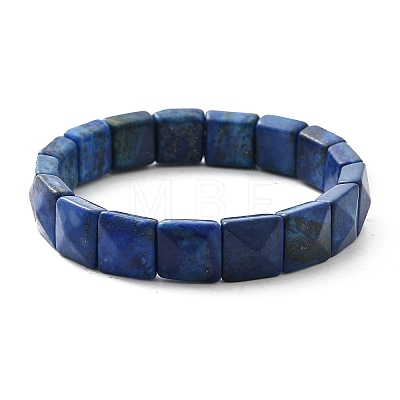 Square Dyed Natural Lapis Lazuli Beads Stretch Bracelets for Women Men BJEW-C097-06M-1