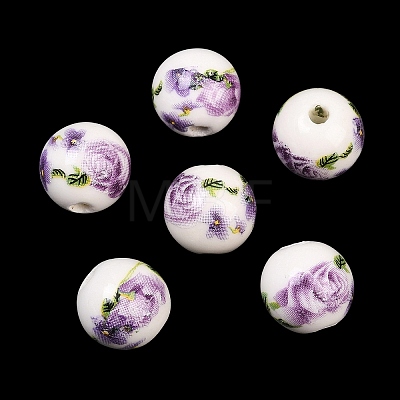 Floral Printed Porcelain Beads X-PORC-Q199-12mm-01-1