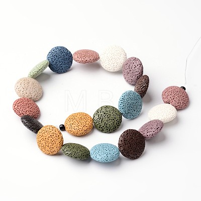 Dyed Flat Round Synthetic Lava Rock Beads Strands G-F259-04-20mm-1