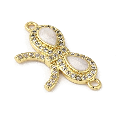 Rack Plating Brass Micro Pave Clear Cubic Zirconia Bowknot Connector Charms KK-C052-38G-1