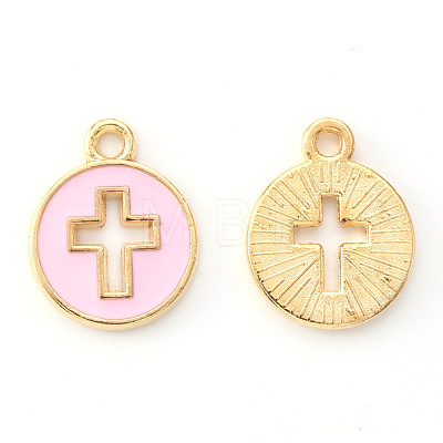 Light Gold Plated Alloy Enamel Pendants ENAM-R136-18B-1