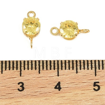 Brass Pave Cubic Zirconia Flat Round Connector Charms KK-P347-01G-01-1
