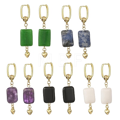 Natural White Jade & Blue Spot Jasper & Malaysia Jade & Black Onyx(Dyed & Heated) & Amethyst Beads Hoop Dangle Earrings EJEW-JE07320-1