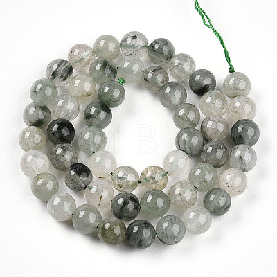 Natural Green Rutilated Quartz Round Beads Strands G-T140-8mm-02-1