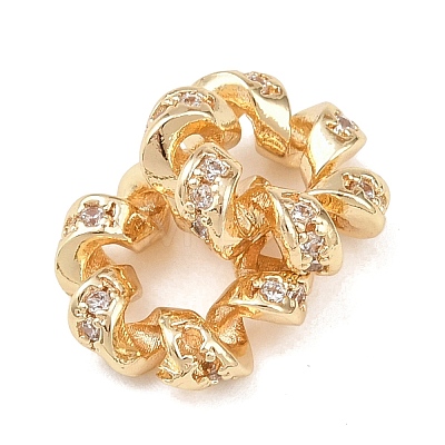 Twisted Brass Micro Pave Clear Cubic Zirconia European Beads KK-C142-02LG-1