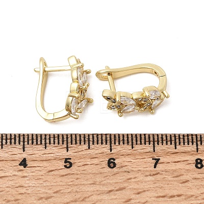 Leaf Brass Micro Pave Clear Cubic Zirconia Hoop Earrings EJEW-H180-29G-1