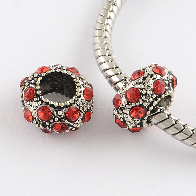 Rondelle Antique Silver Plated Metal Alloy Rhinestone European Beads ALRI-Q228-12-1