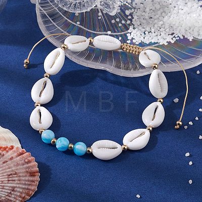 Adjustable Acrylic Shell Shape Braided Bead Anklets AJEW-AN00571-1
