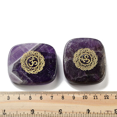 Natural Amethyst Rectangle with Chakra Sign Figurines Display Decorations DJEW-K025-02C-1