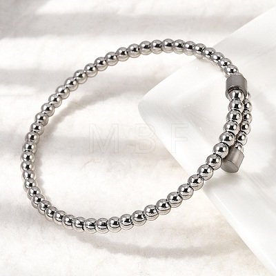 304 Stainless Steel Round Beaded Bangles for Women BJEW-D436-01P-1