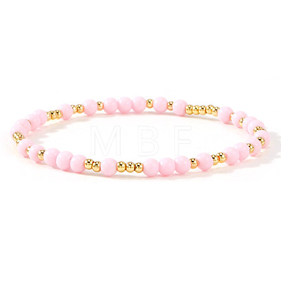 Acrylic & Brass Round Beaded Stretch Bracelets for Women QH9585-1-1