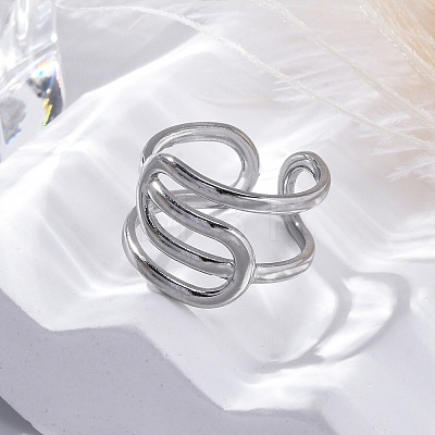 304 Stainless Steel Open Cuff Rings for Women RJEW-F174-03P-1