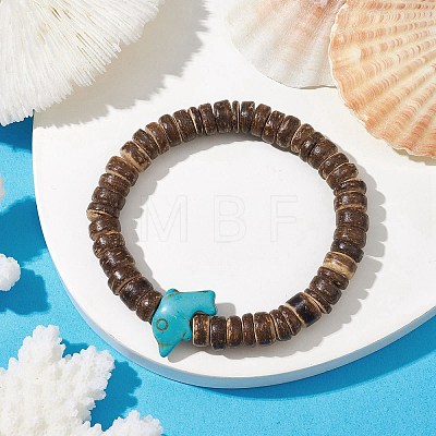 Natural Coconut Rondelle Beaded Stretch Bracelets BJEW-JB10217-01-1