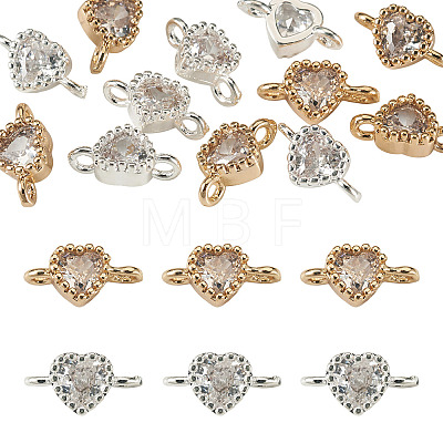 12Pcs 2 Colors Brass Pave Cubic Zirconia Heart Links Connector Charms KK-TA0003-48A-1