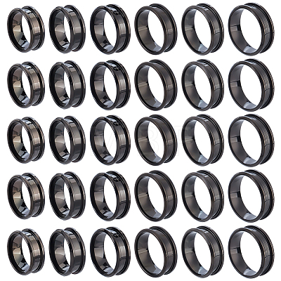 30Pcs 6 Styles 201 Stainless Steel Grooved Finger Ring Settings STAS-ME0003-12EB-1